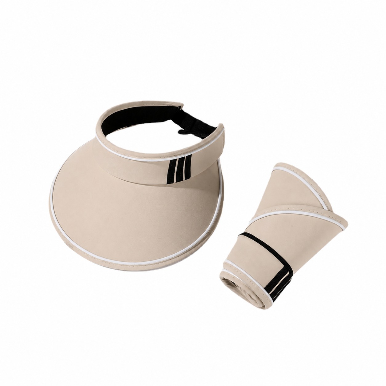 Packable Polyester Open Crown Visor — Beige