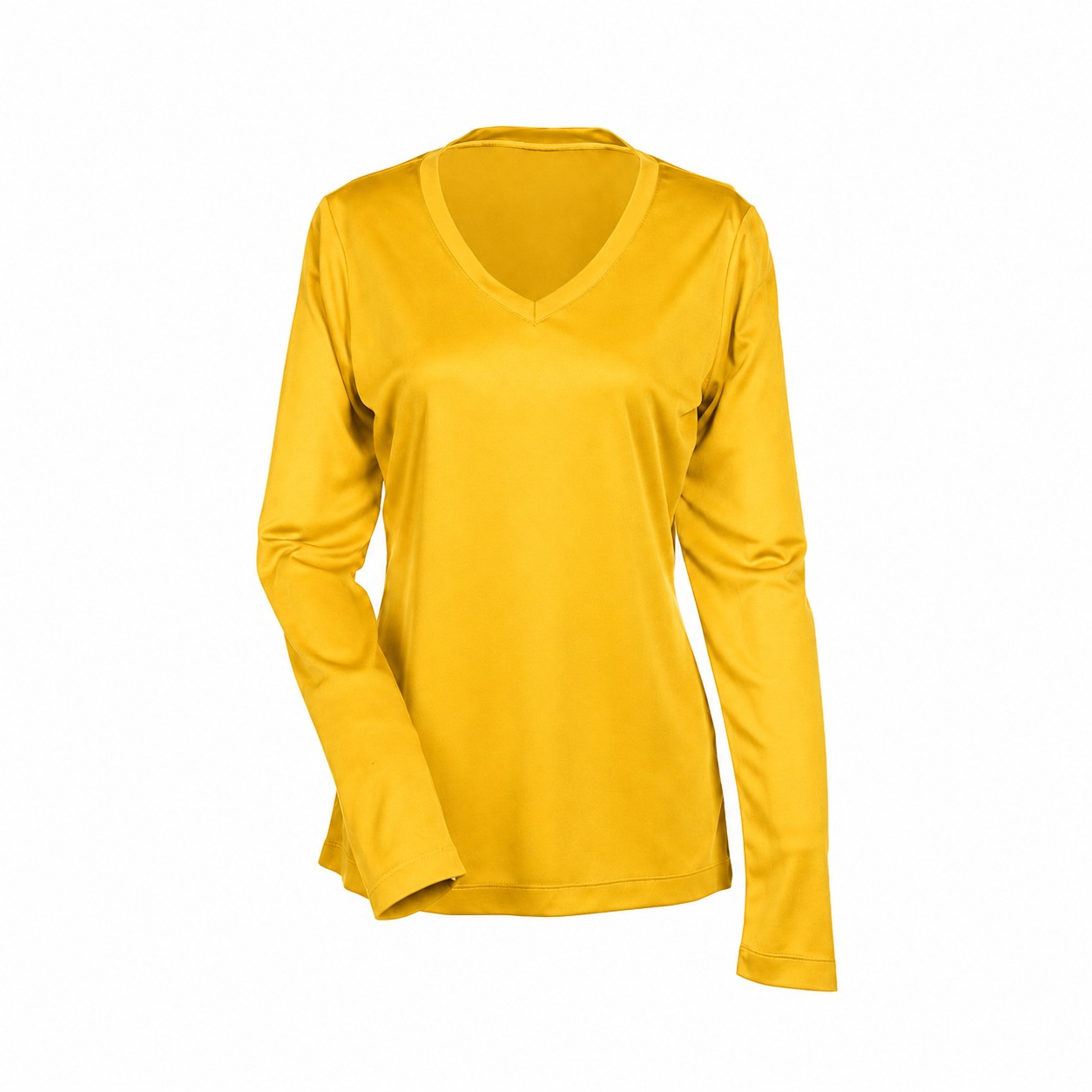 Ladies' Polyester Long-Sleeve V-Neck Shirt — Gold