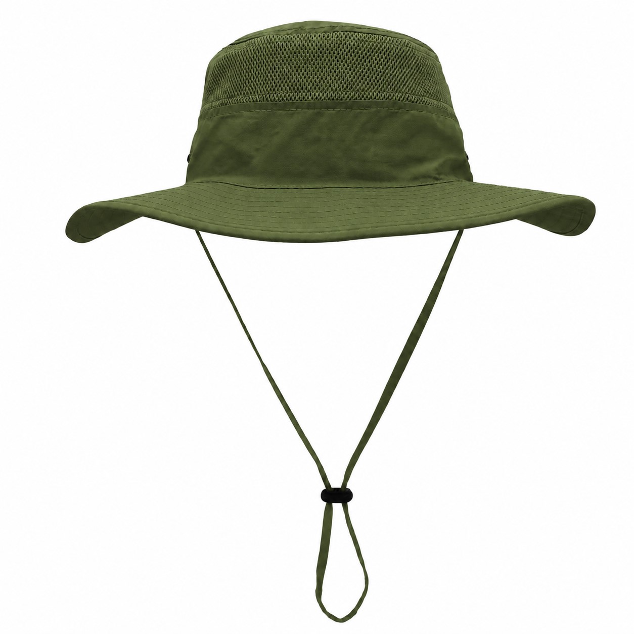 Polyester Wide Brim Safari Hat — Army Green