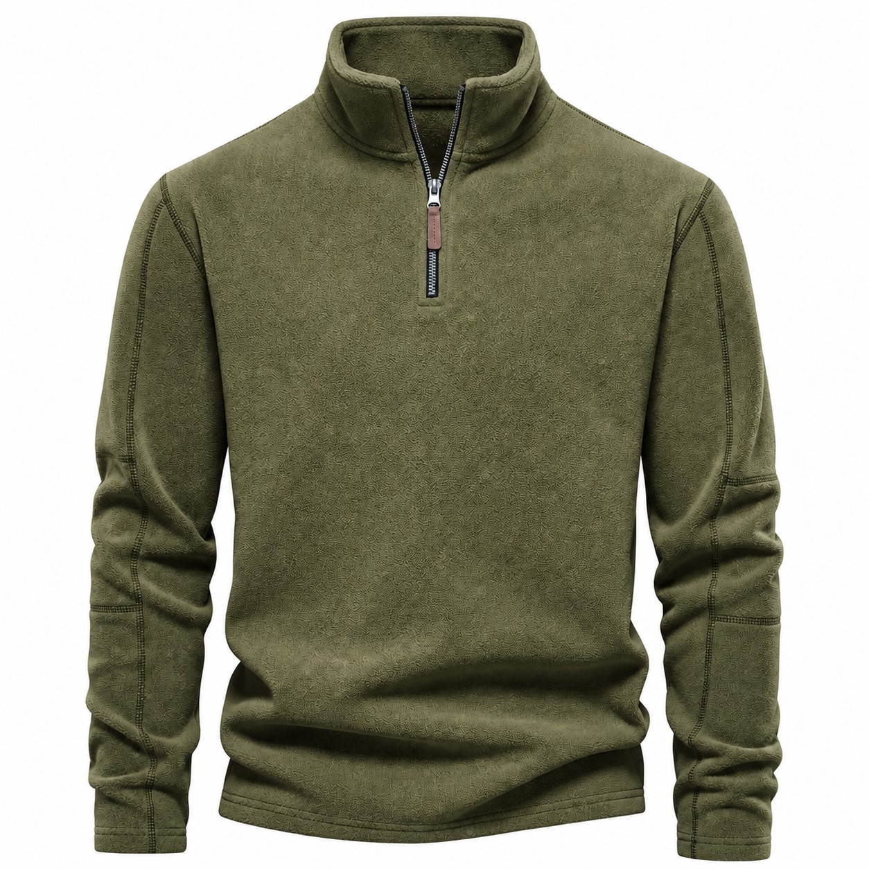 Fleece Quarter Zip Pullover — Olive Green