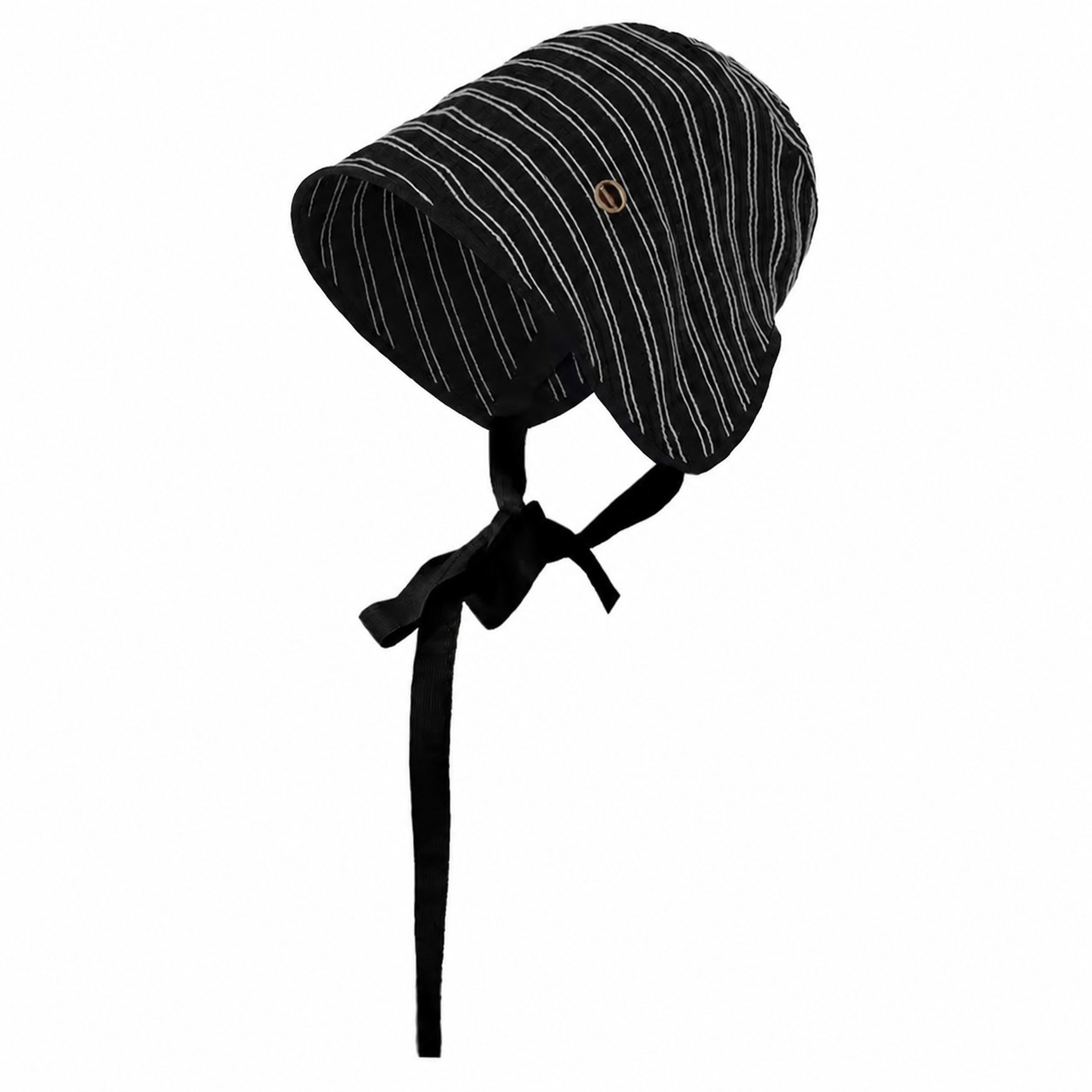 Striped Fabric Tie Sun Hat — Black