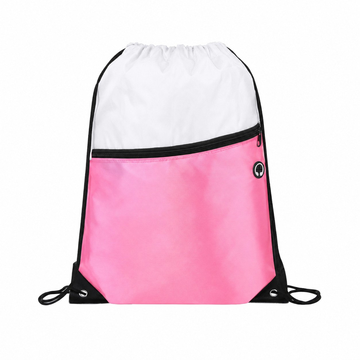Two-Tone Zipper Drawstring Backpack — Pink