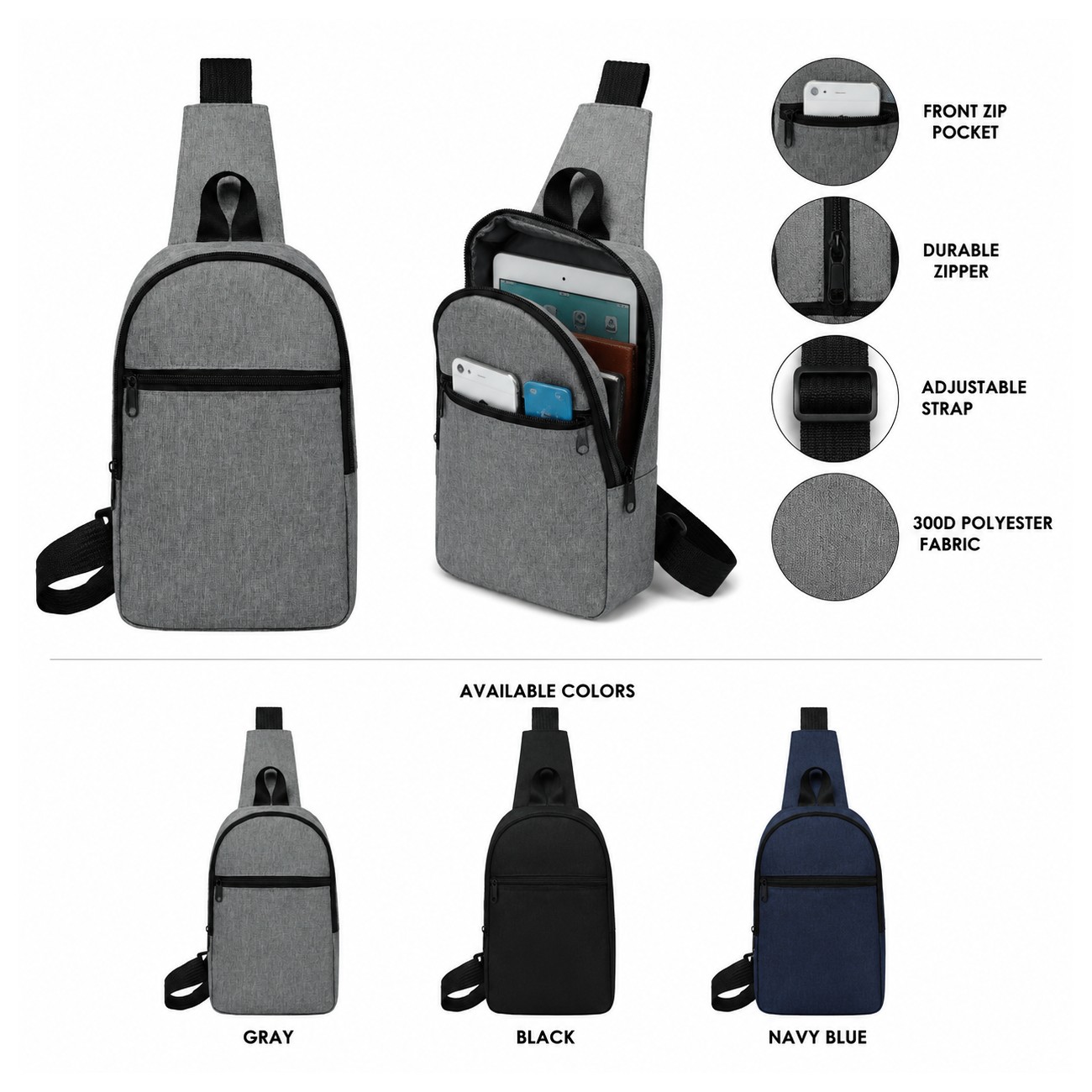 300D Polyester 7" Crossbody Sling Bag