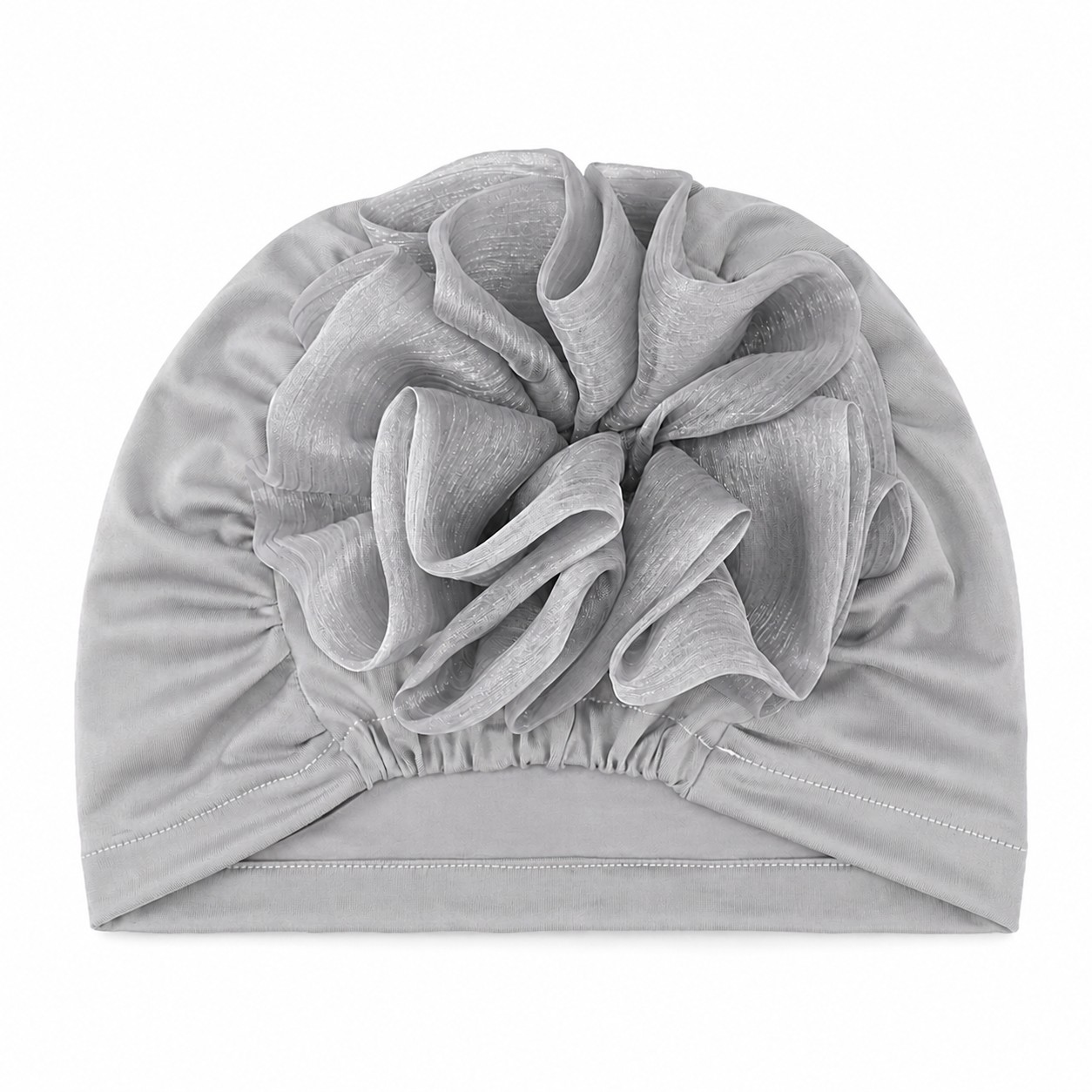 Polyester Floral Elastic Turban Hat — Gray