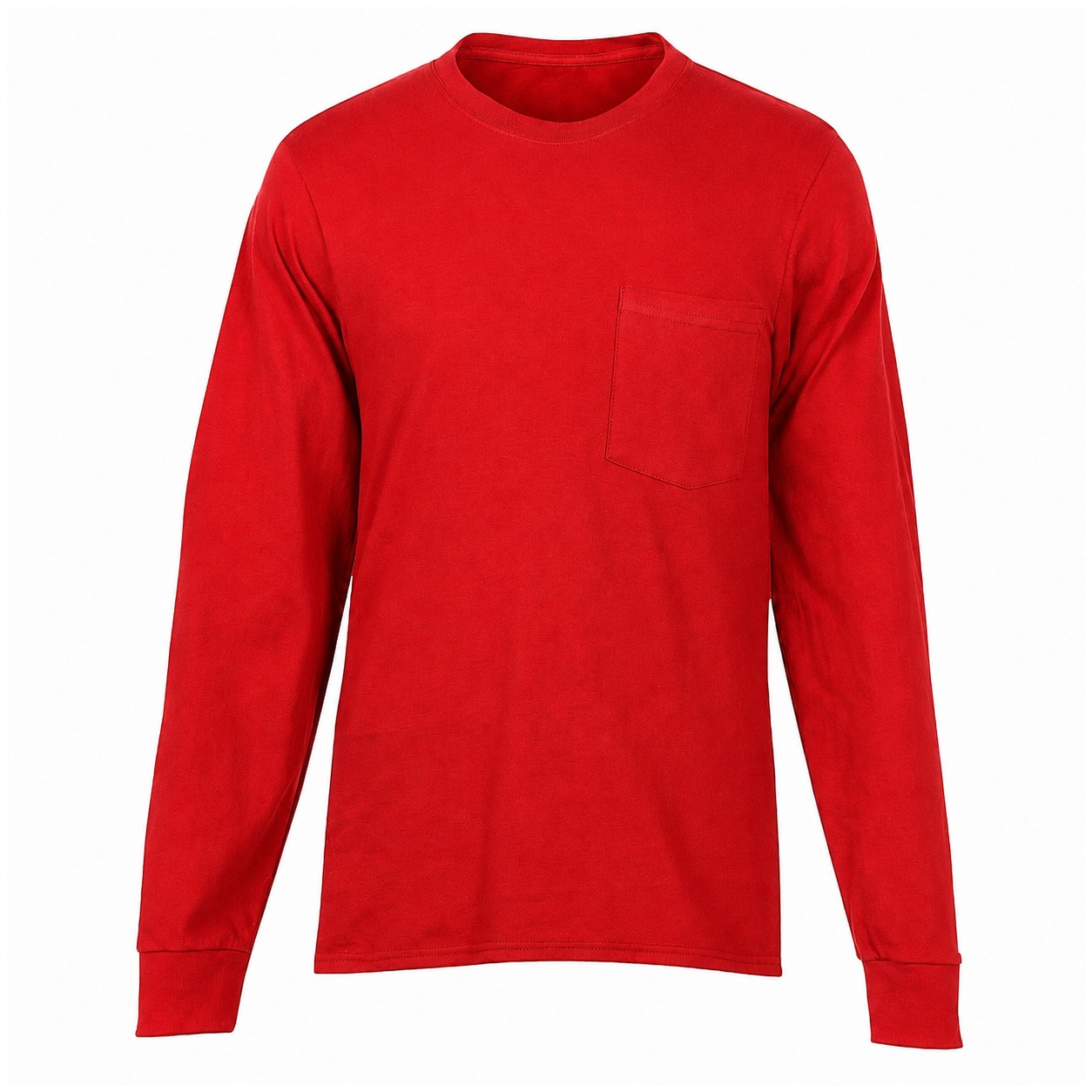 Cotton Pocket Long Sleeve Shirt — Red