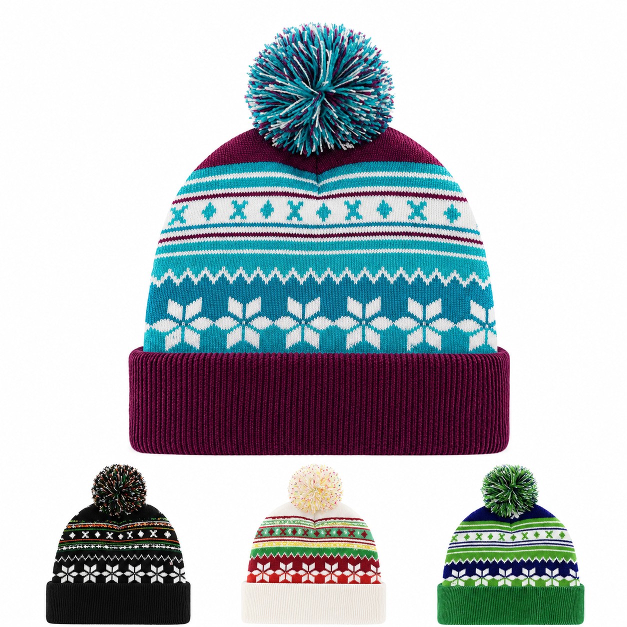 Jacquard Polyester Pom Beanie
