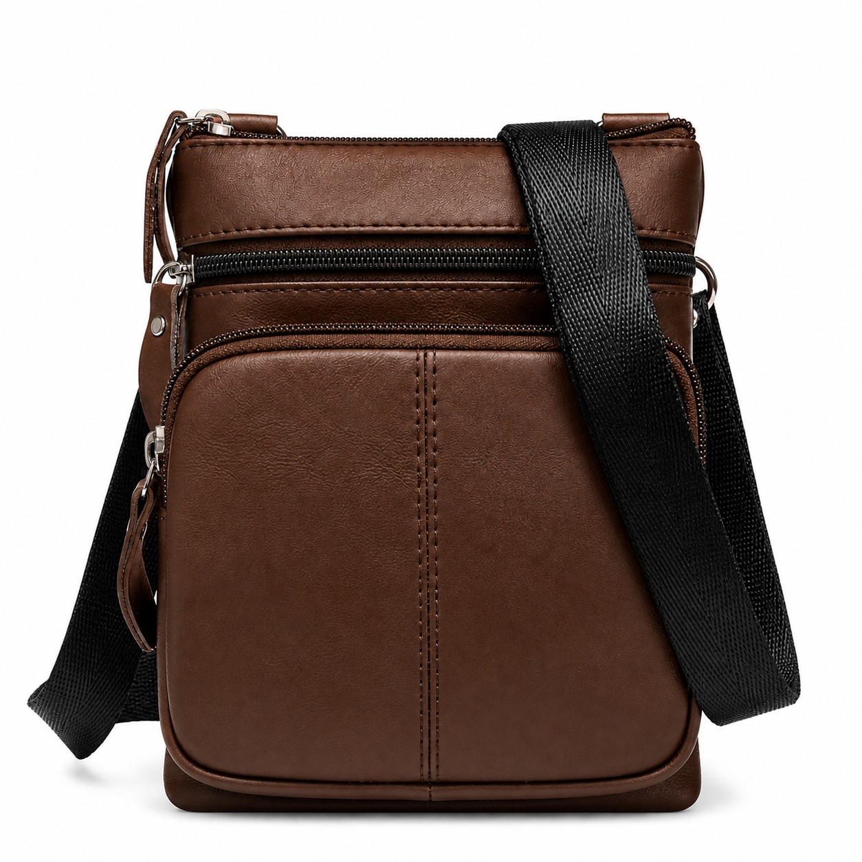 Compact Leather Crossbody Bag — Coffee Brown