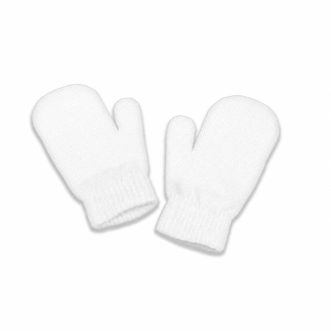 Ribbed Acrylic Winter Mittens — White
