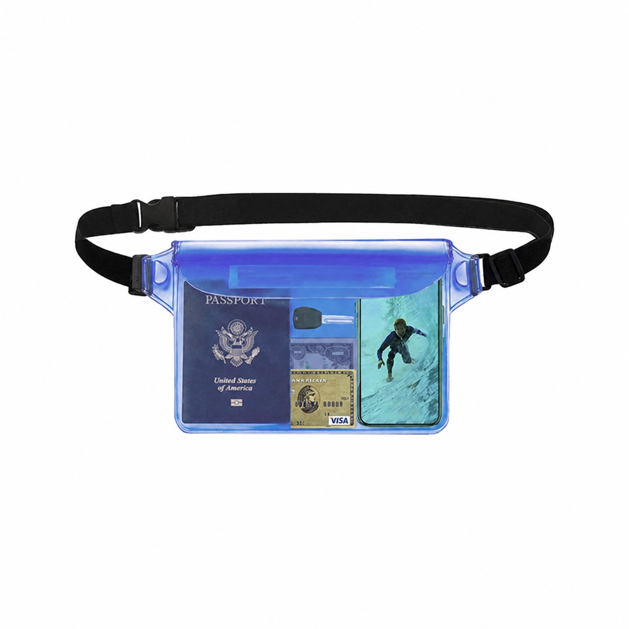 Waterproof PVC Waist Phone Bag — Blue