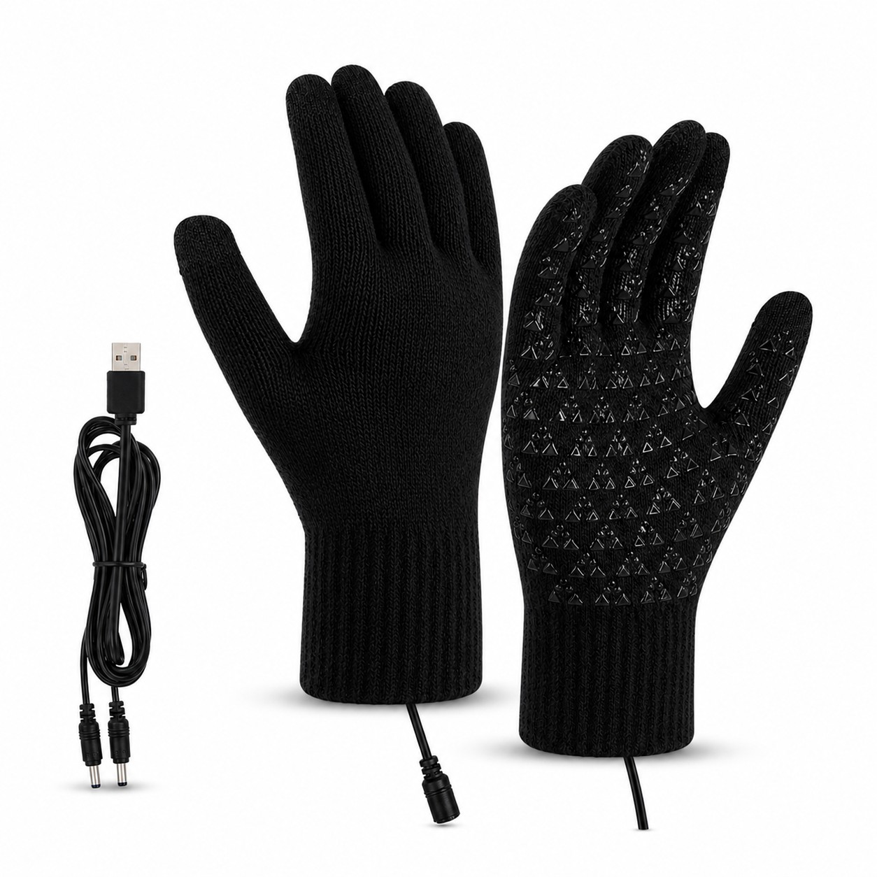 USB Heated Fleece Touchscreen Gloves — Black
