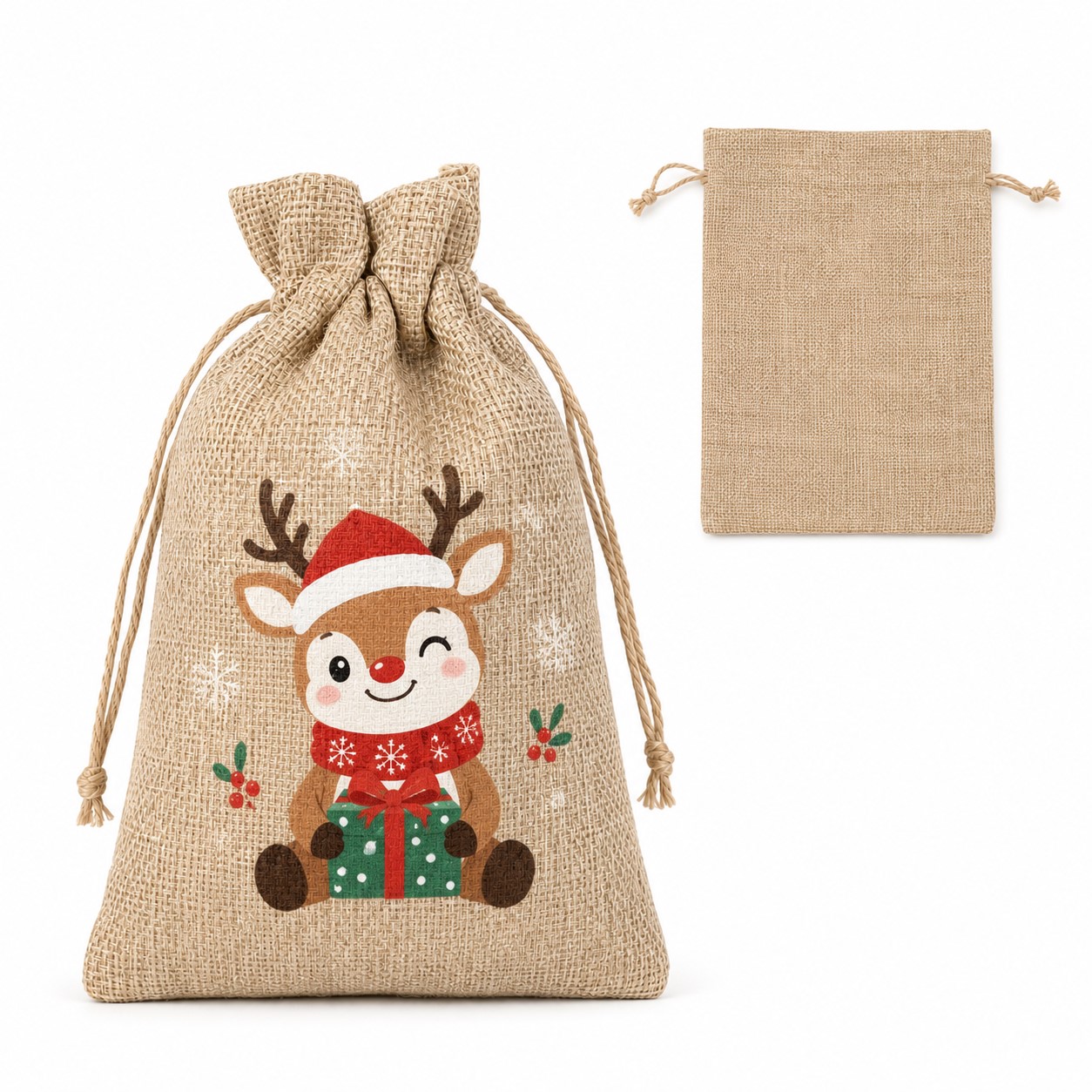 Christmas Linen Drawstring Gift Bag