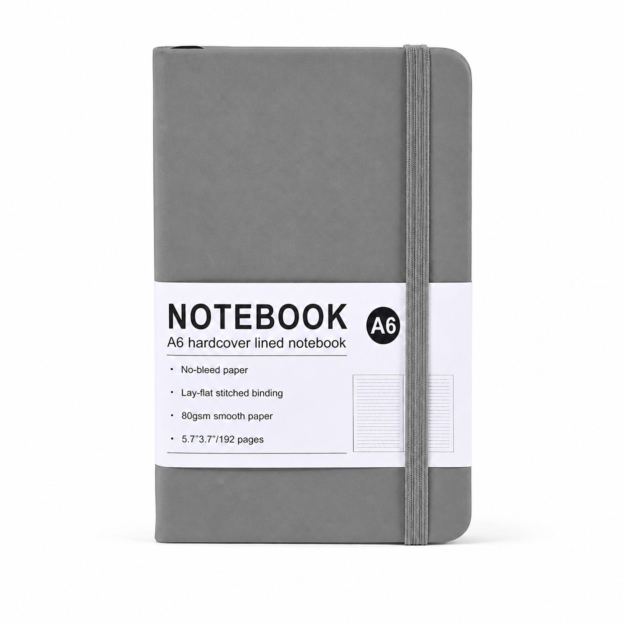PU Leather Journal With Elastic Closure — Gray