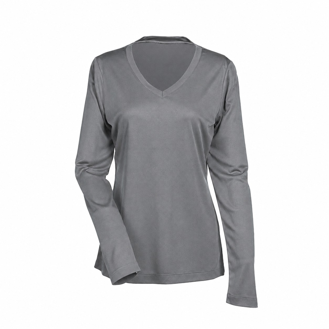 Ladies' Polyester Long-Sleeve V-Neck Shirt — Gray