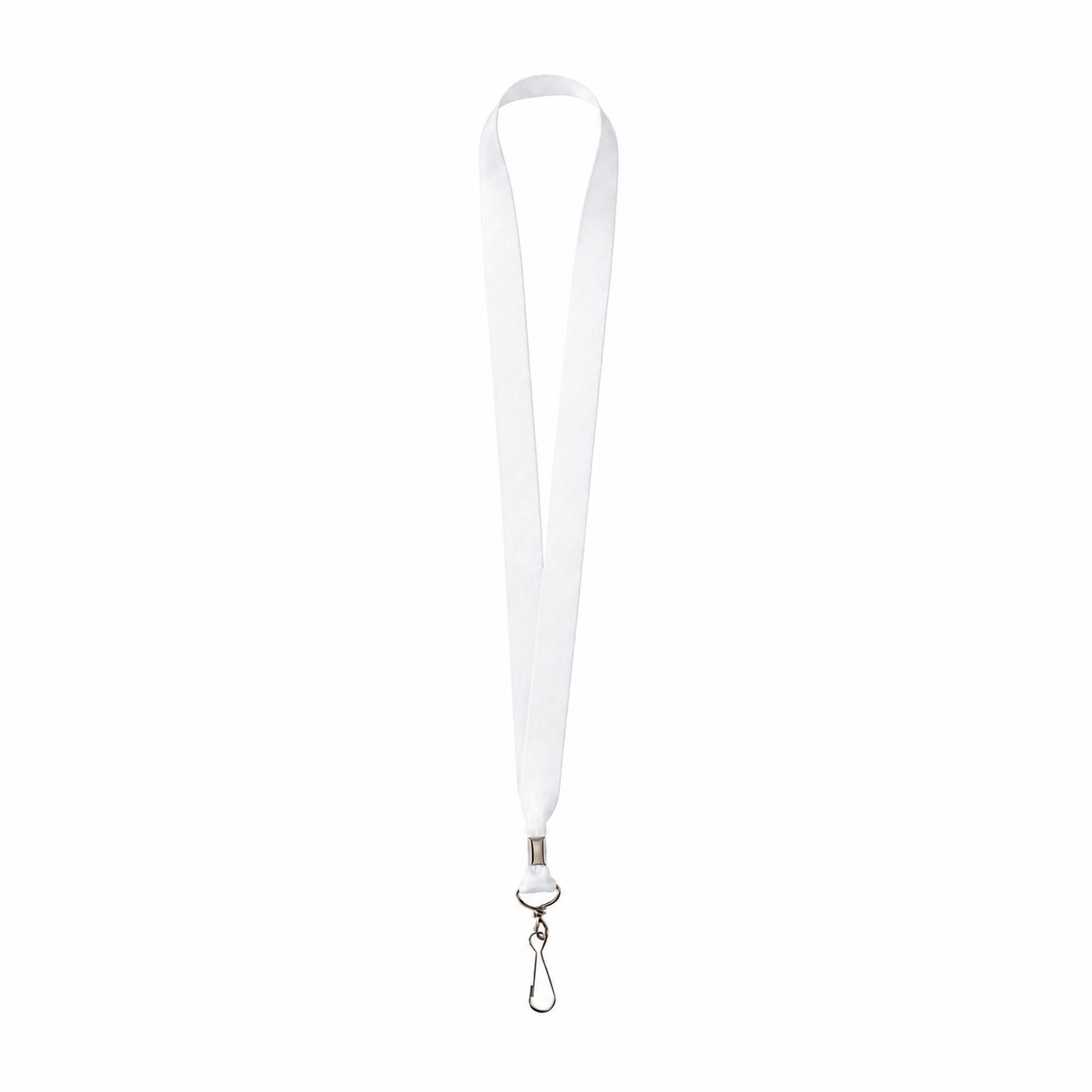 Metal Crimp Polyester Satin Lanyard — White