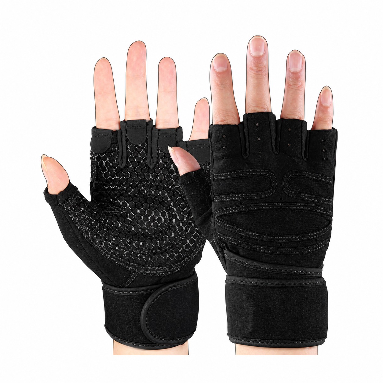 Fiber Open Finger Training Gloves — Black
