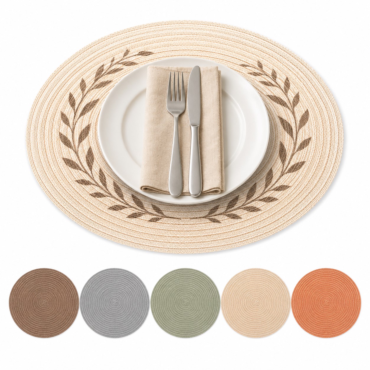 Round Spiral Woven Fabric Placemat