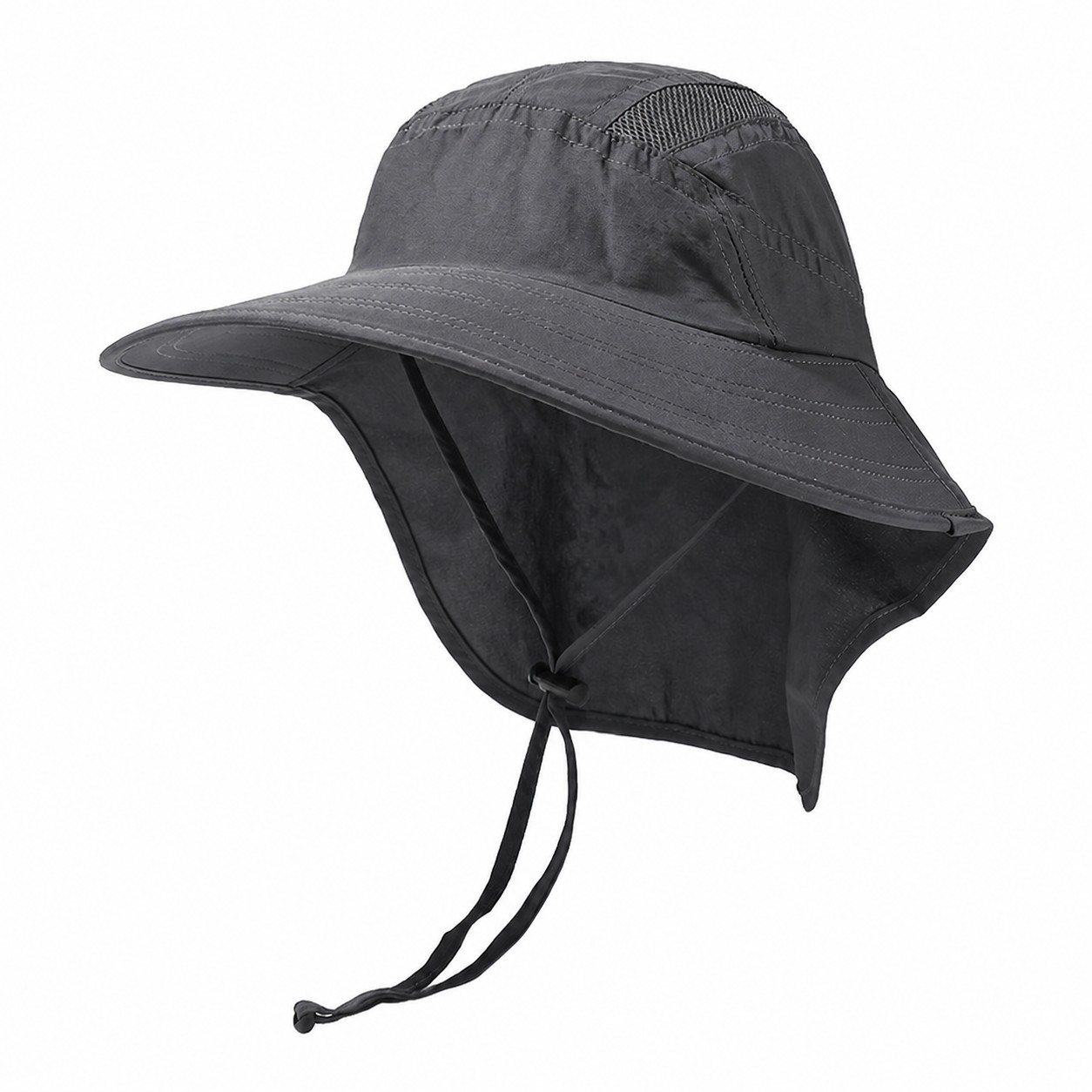 Polyester Neck Flap Safari Cap — Dark Gray