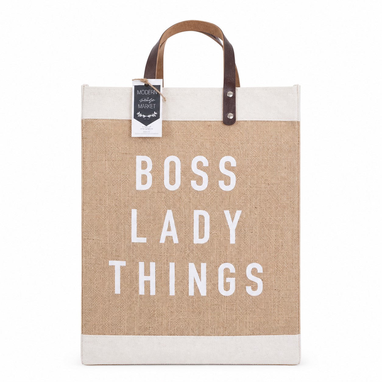 Jute Grocery Tote With Faux Leather Handles — view 2
