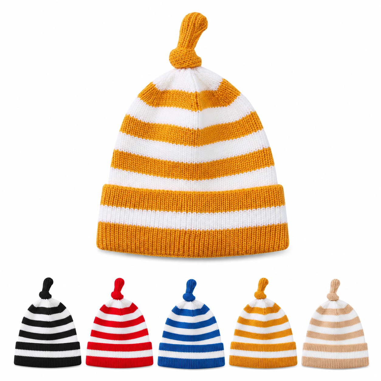 Polyester Striped Kids Knot Beanie