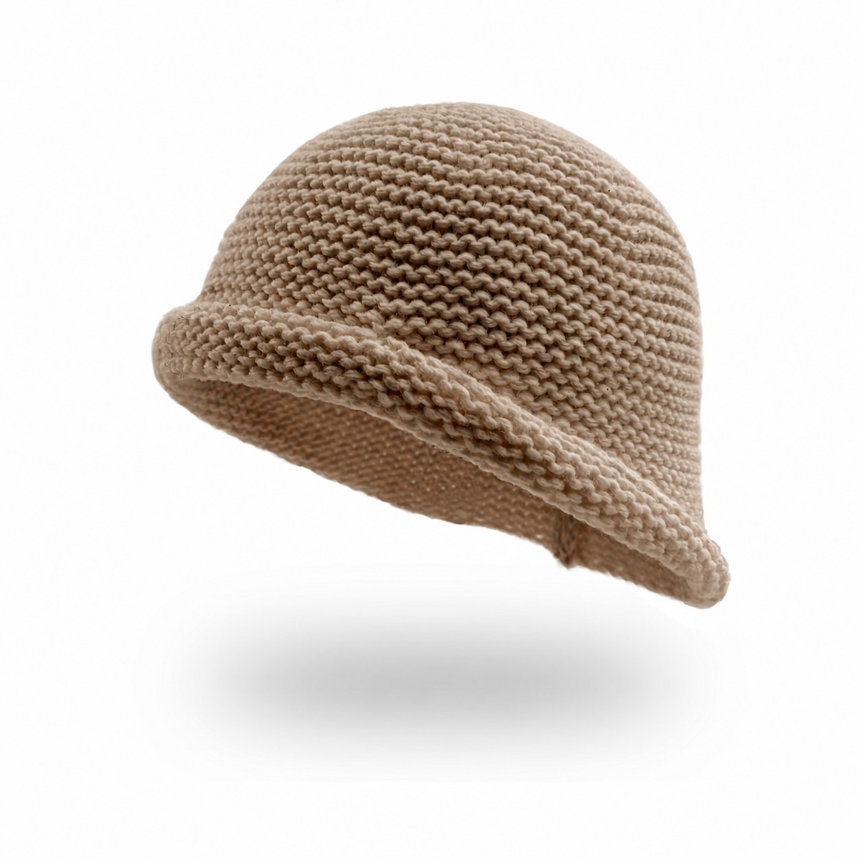 Wool Blend Rolled Cuff Bucket Hat — Khaki Beige