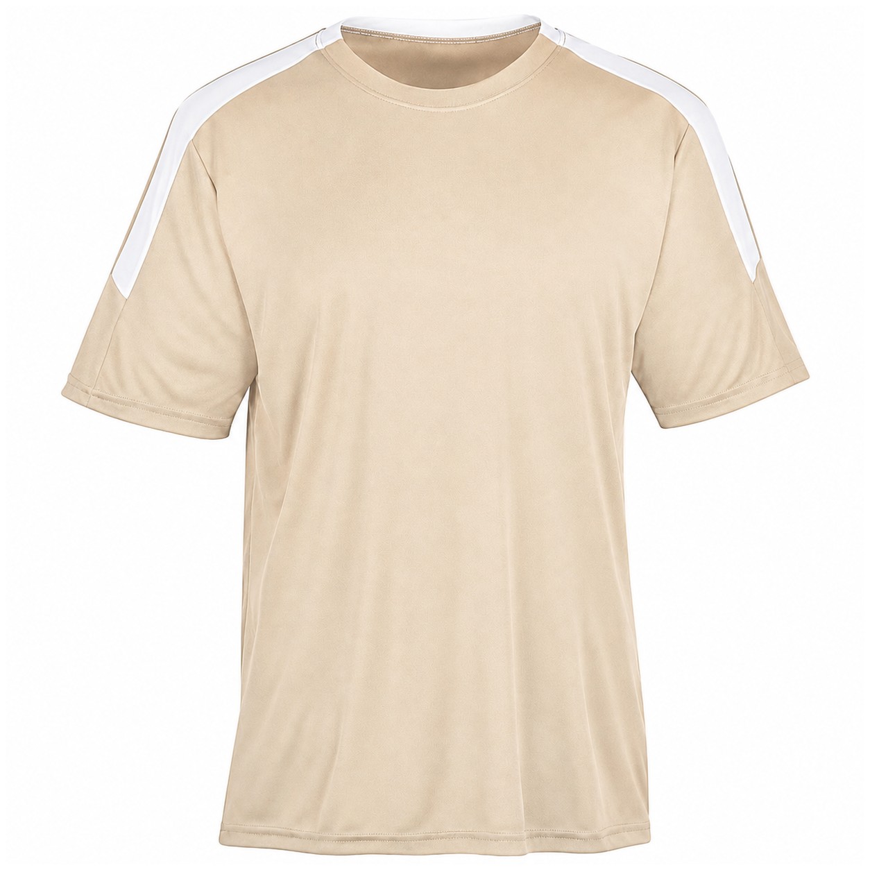 Polyester Contrast Stripe Crewneck Shirt — Beige