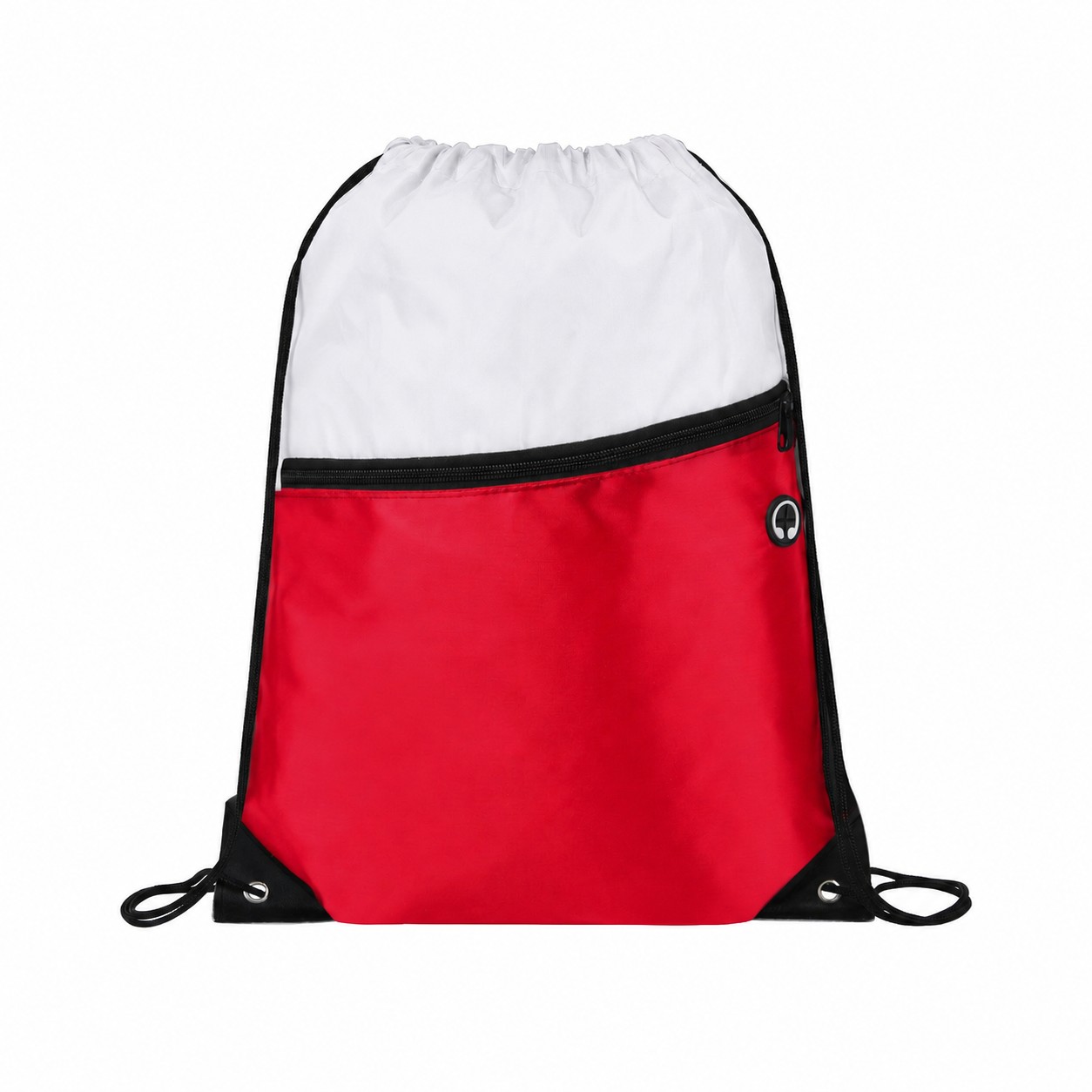 Two-Tone Zipper Drawstring Backpack — Red