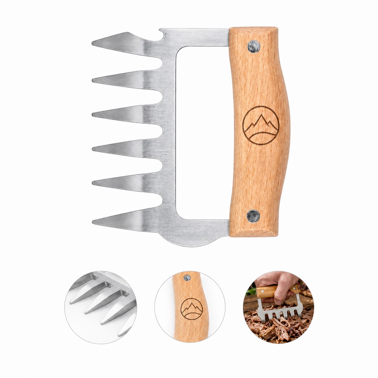 Wood Handle Stainless Steel Meat Claw