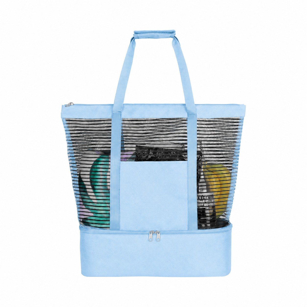 600D Mesh Beach Cooler Tote — Light Blue