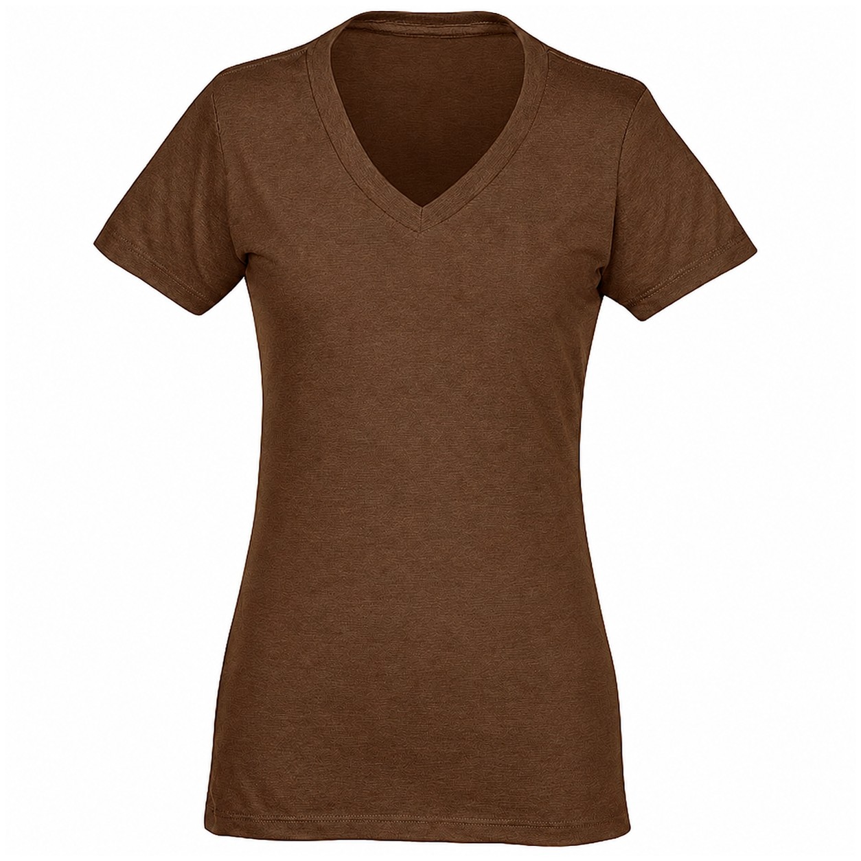 Ladies Cotton Polyester Blend V Neck Tee — Brown