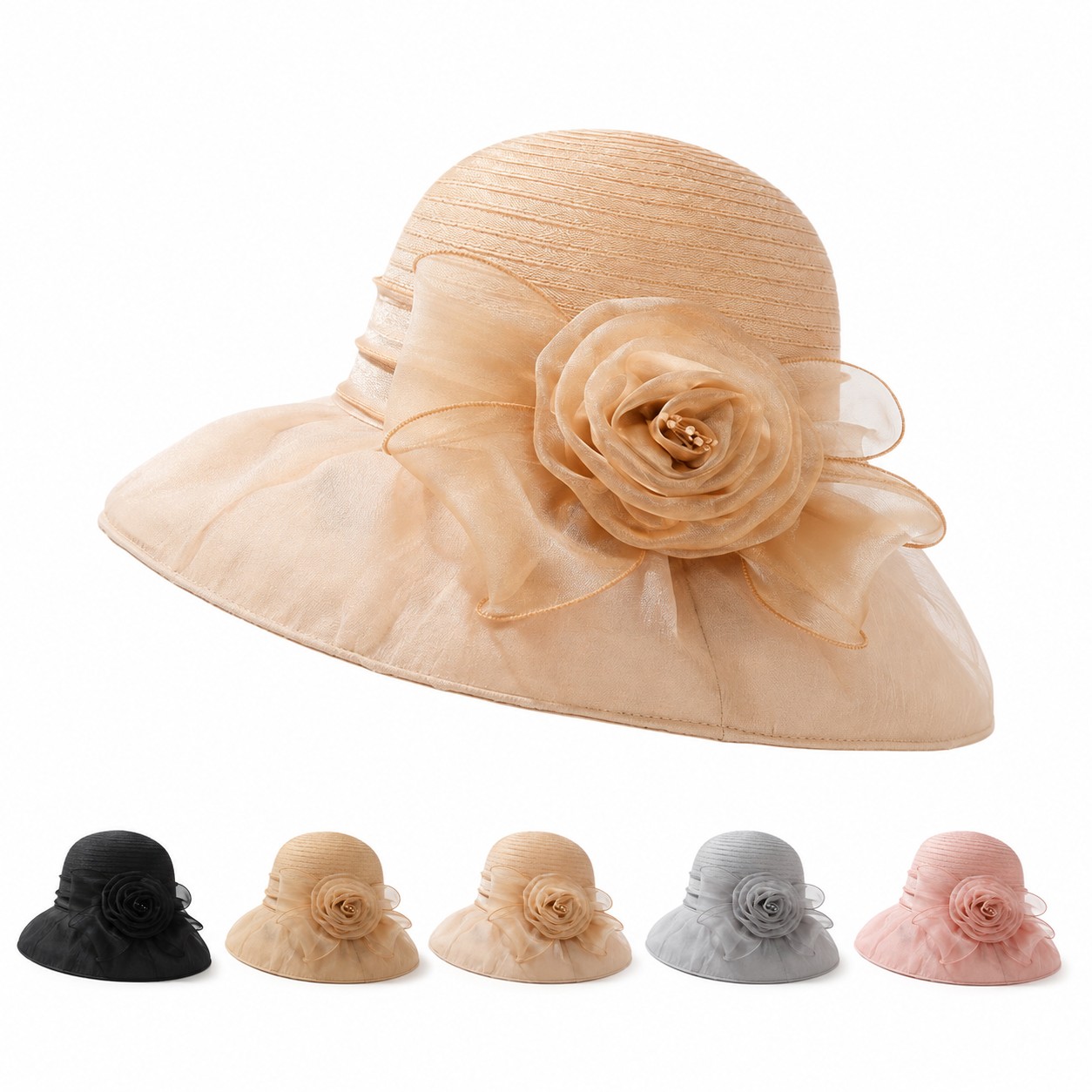 Organza Wide Brim Flower Hat