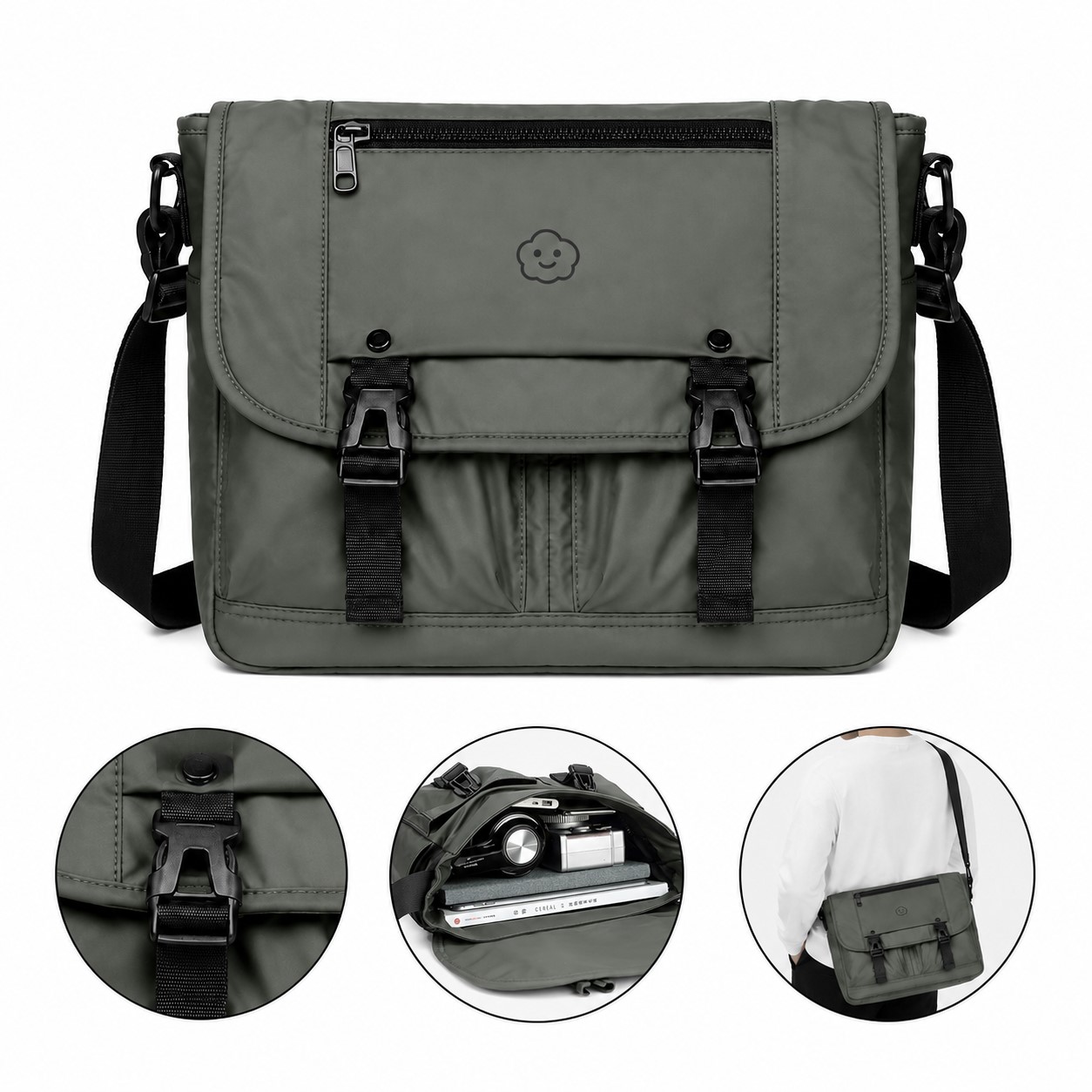 Buckle Flap Polyester Shoulder Messenger Bag