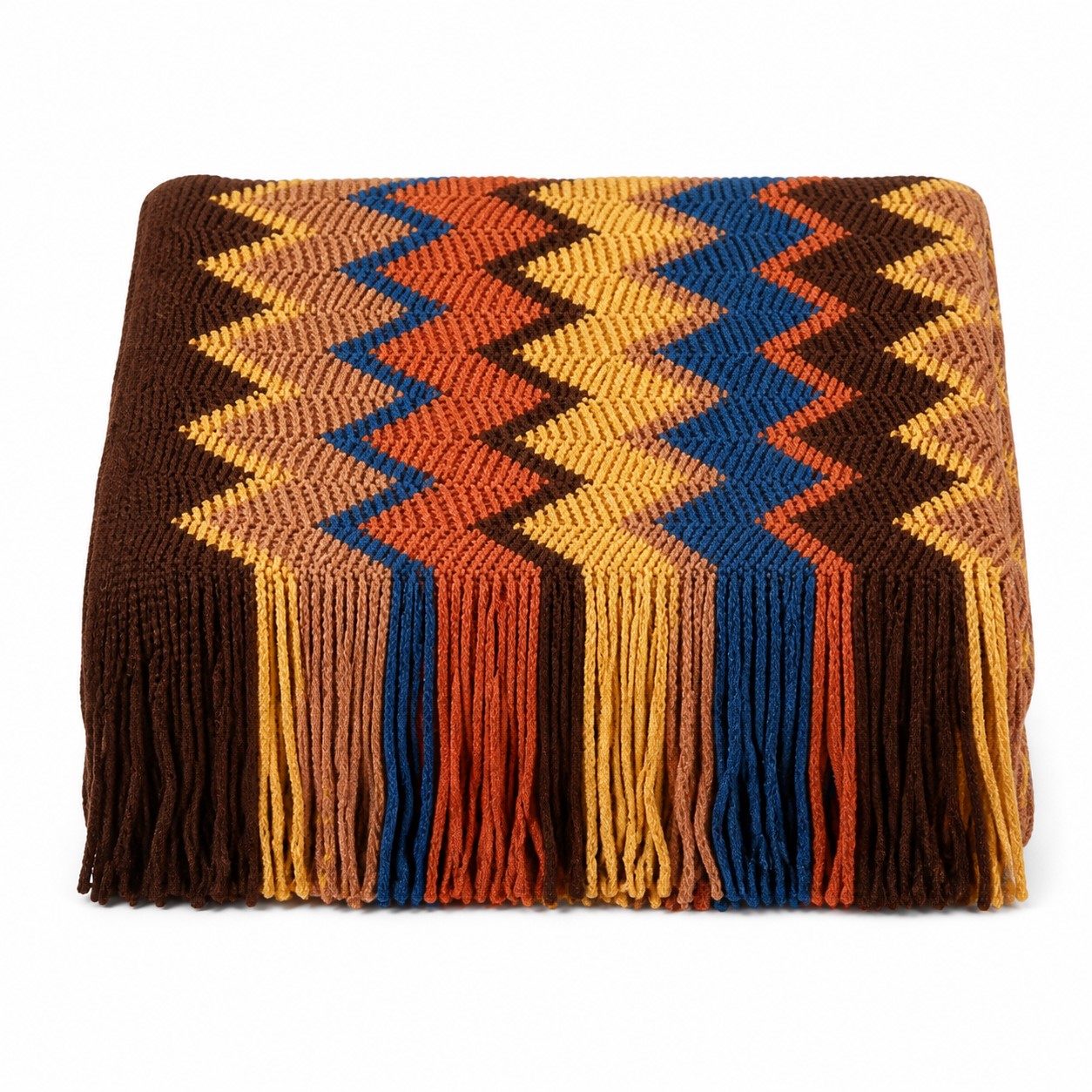 Oversized Fringed Geometric Knit Throw — view 2