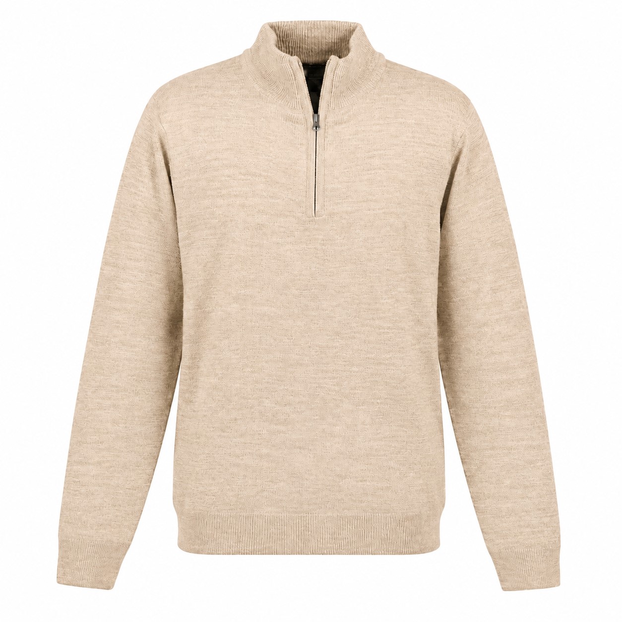 Acrylic Jersey Knit Quarter-Zip Sweater — Beige