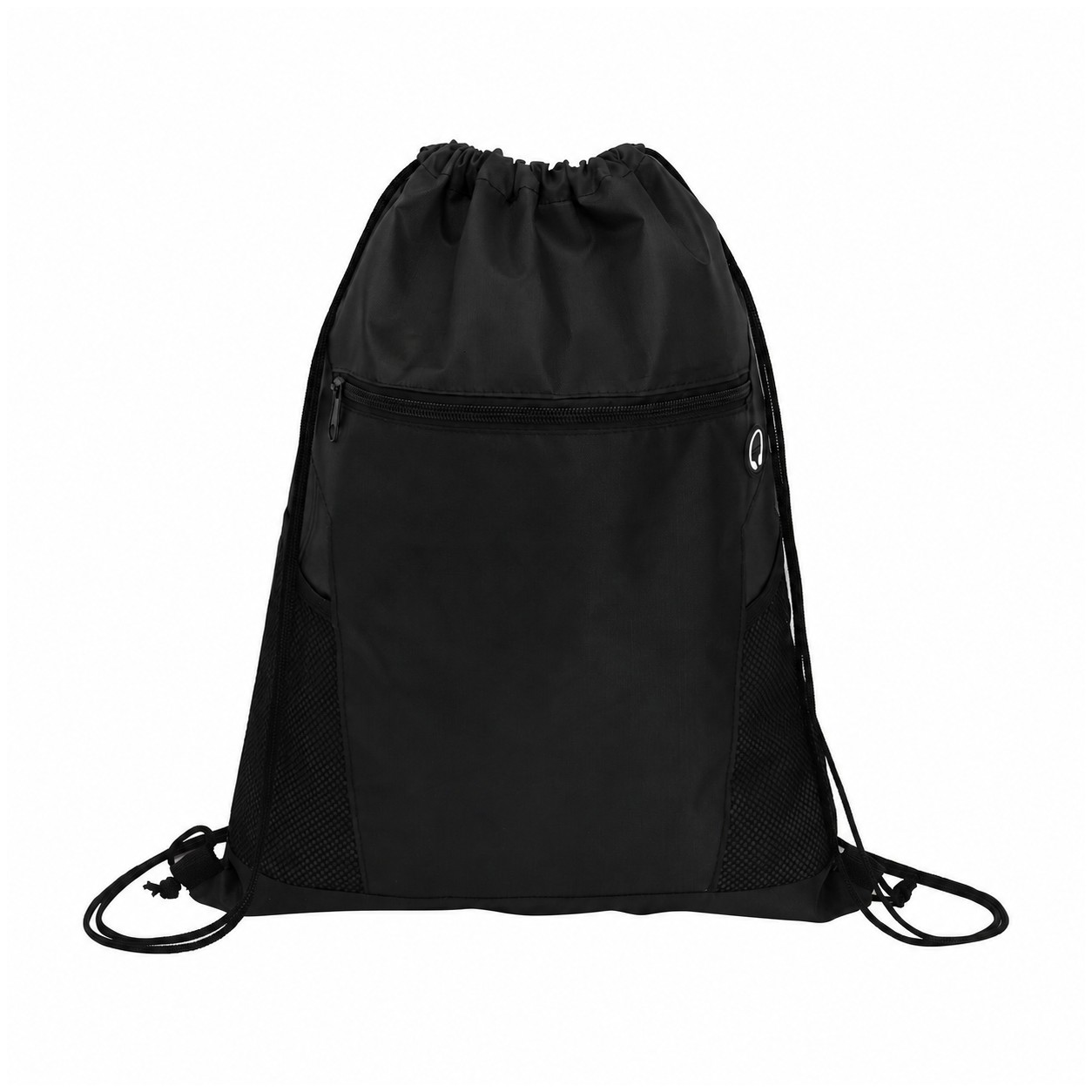 210D Polyester Orange Drawstring Bag — Black