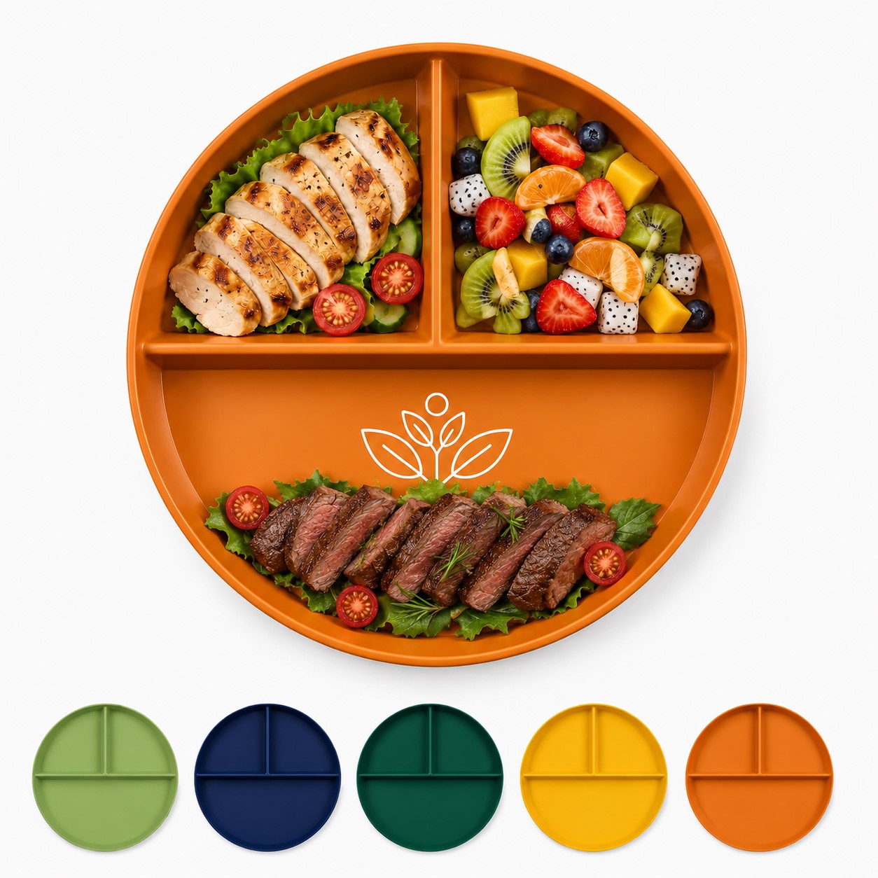 Round Polypropylene Three Compartment Dinner Plate