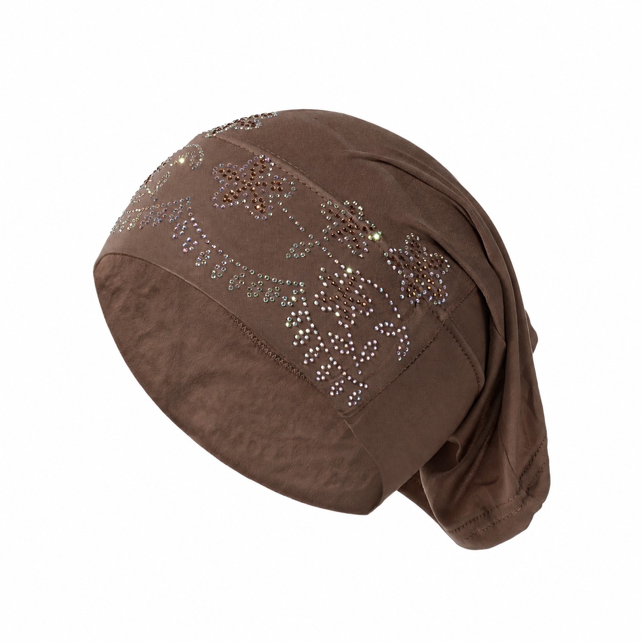 Rhinestone Elastic Turban Head Wrap — Brown