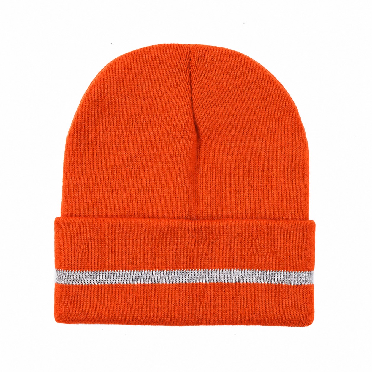 Reflective Stripe Polyester Cuffed Beanie — Orange