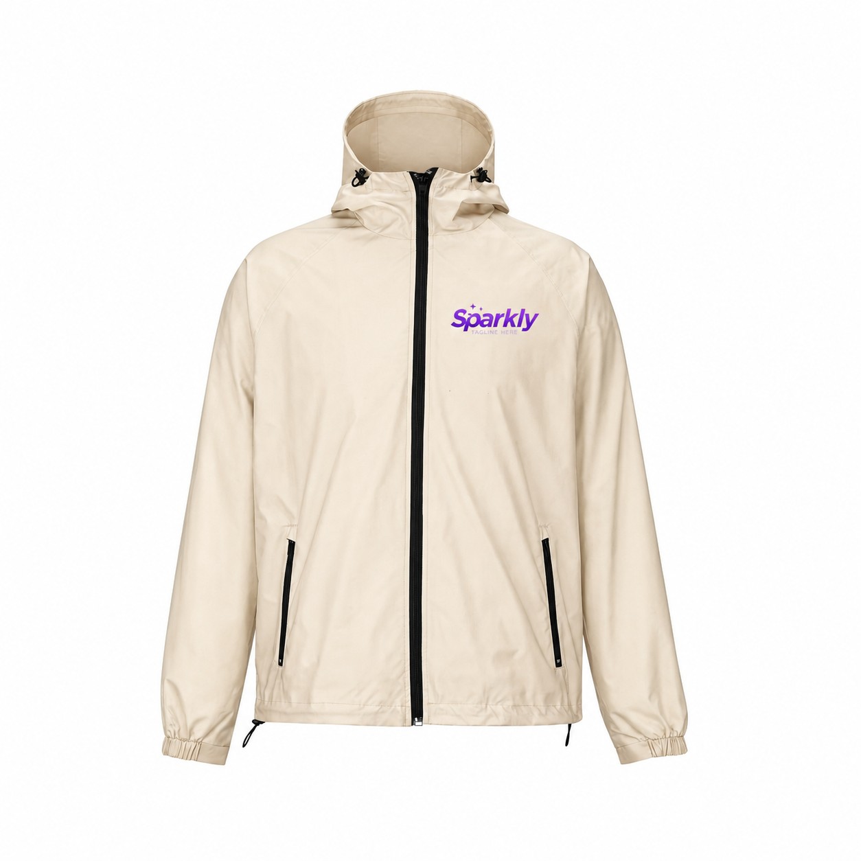 Lightweight Polyester Full-Zip Hooded Jacket — Natural Beige