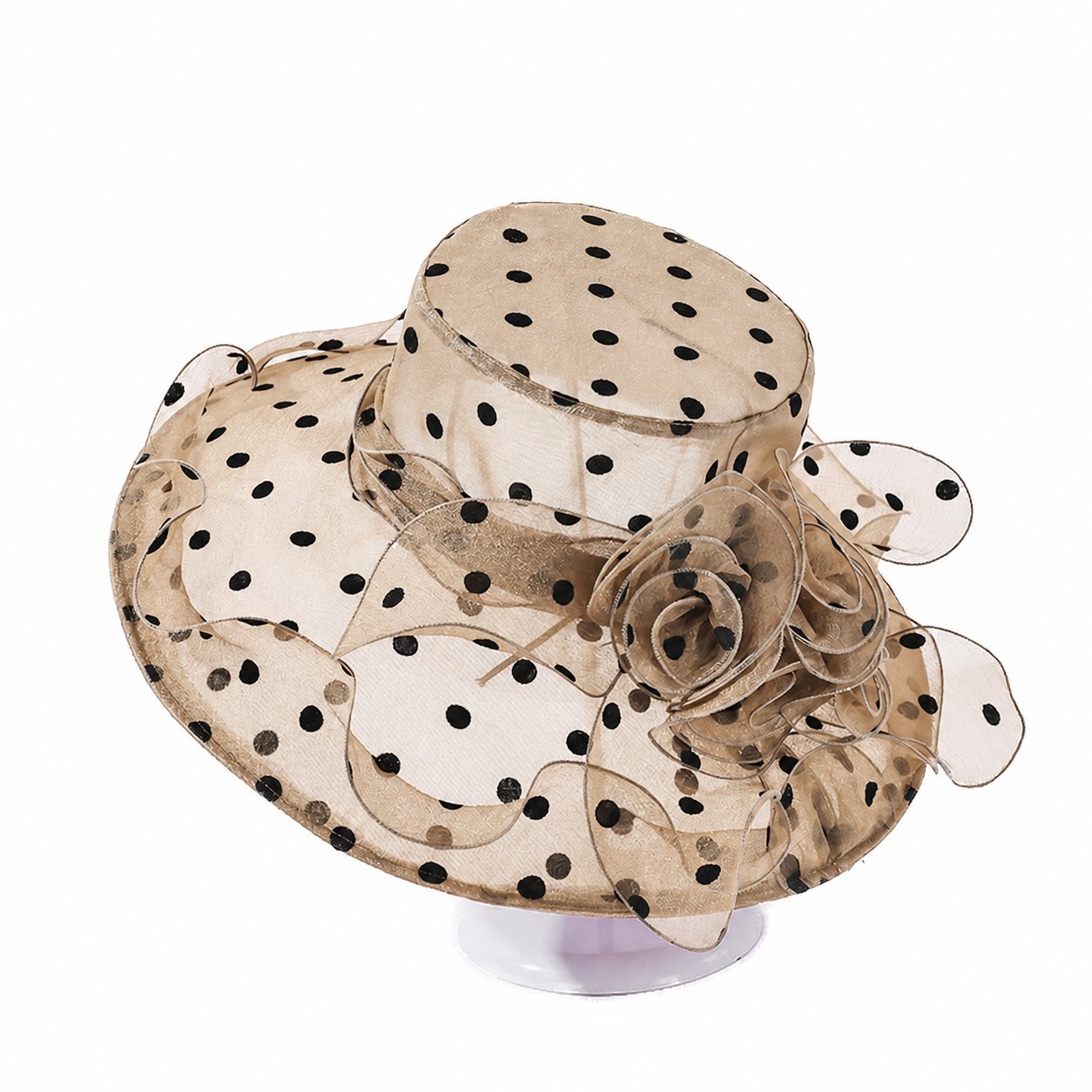Organza Polka Dot Flower Hat — Beige