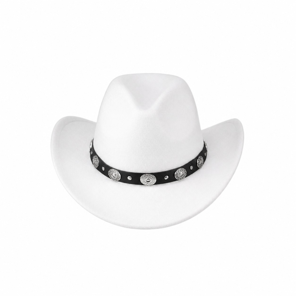 Concho Band Polyester Cowboy Hat — White
