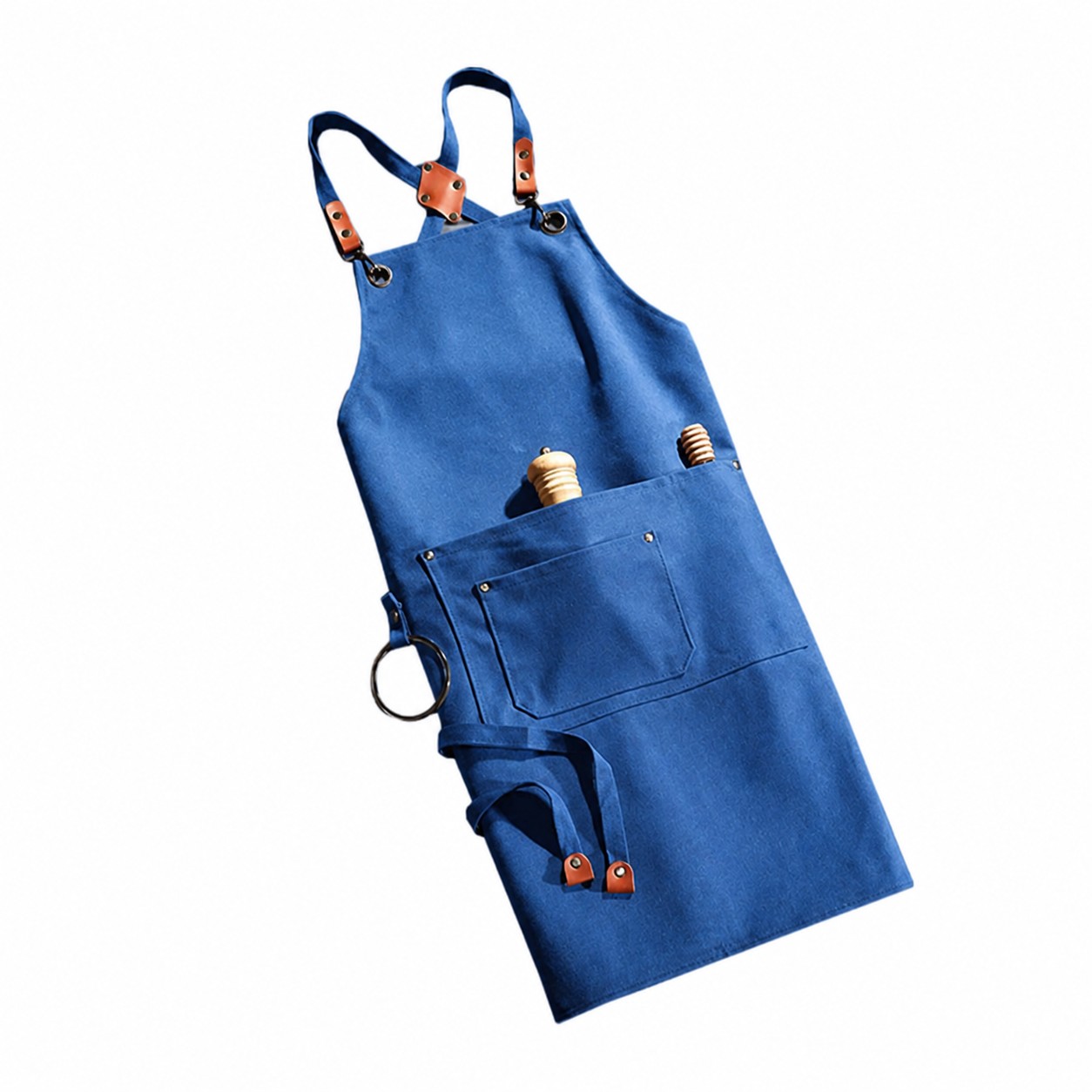 Cotton Denim Barbecue Apron With Pockets — Blue