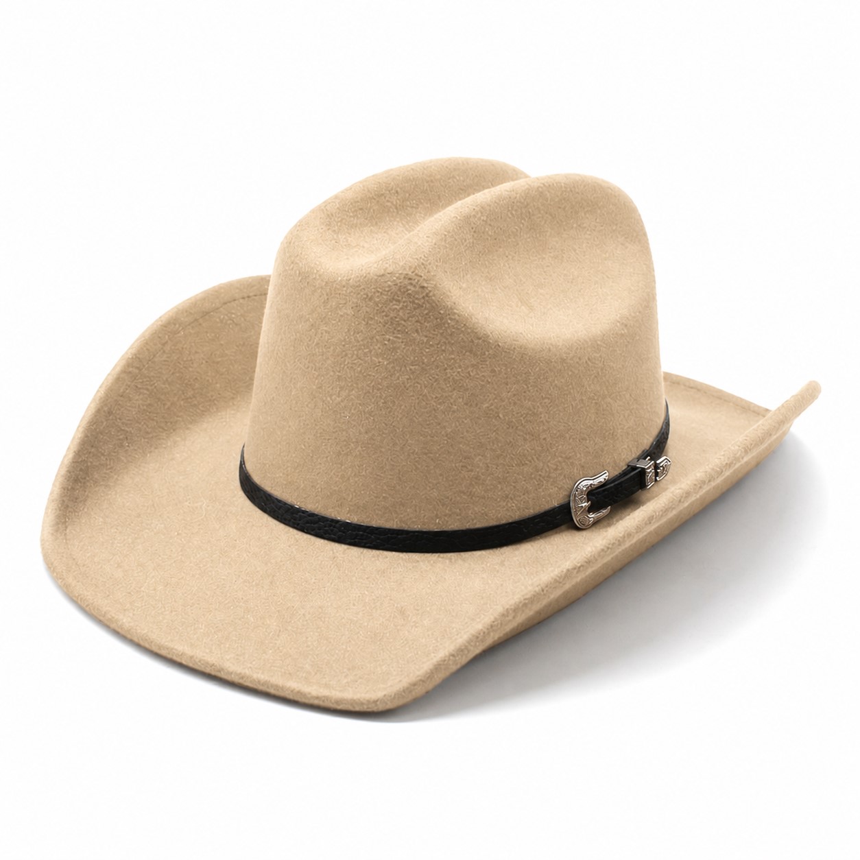 Polyester Band Trim Cowboy Hat — Khaki Beige