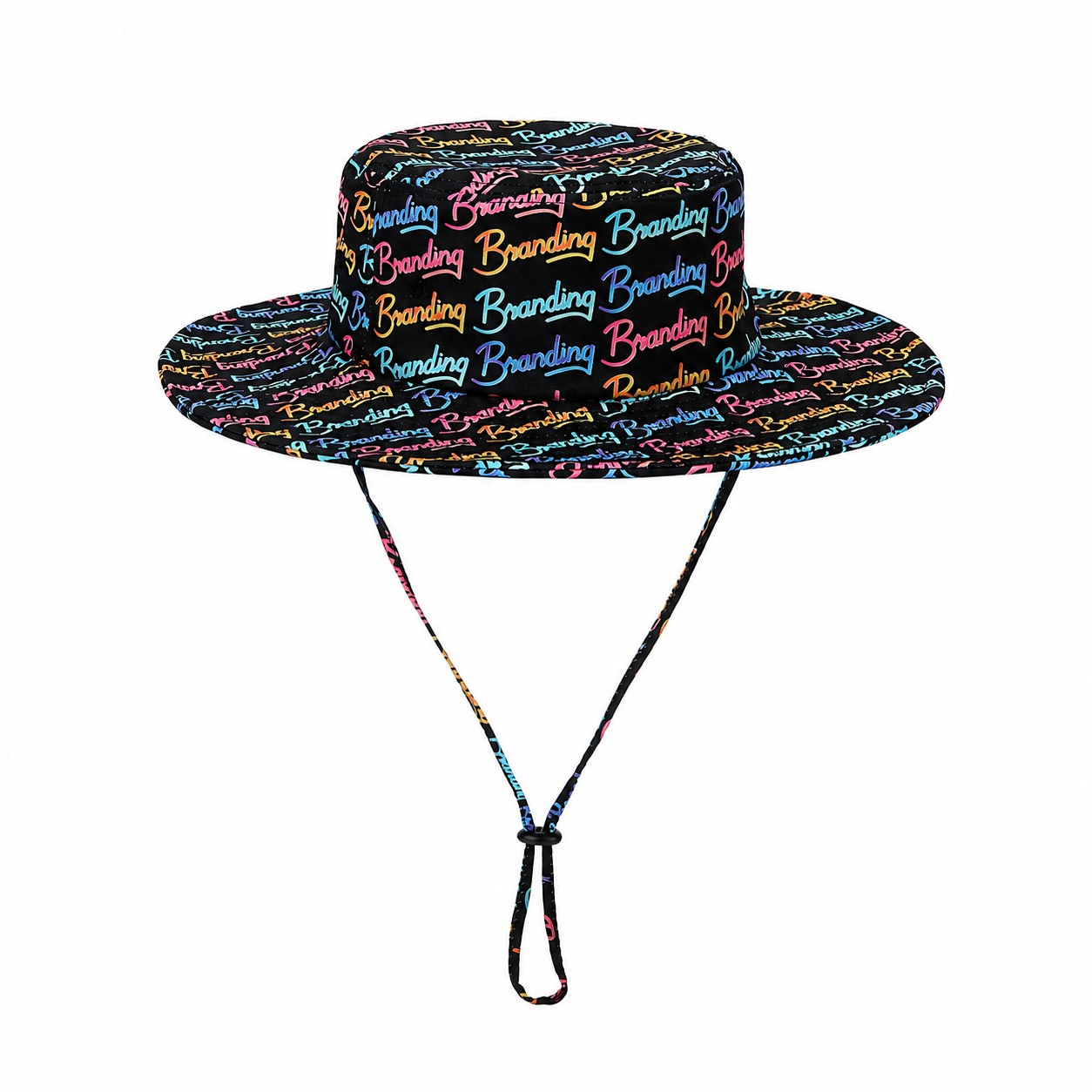 Wide-Brim Polyester Bucket Hat — Black