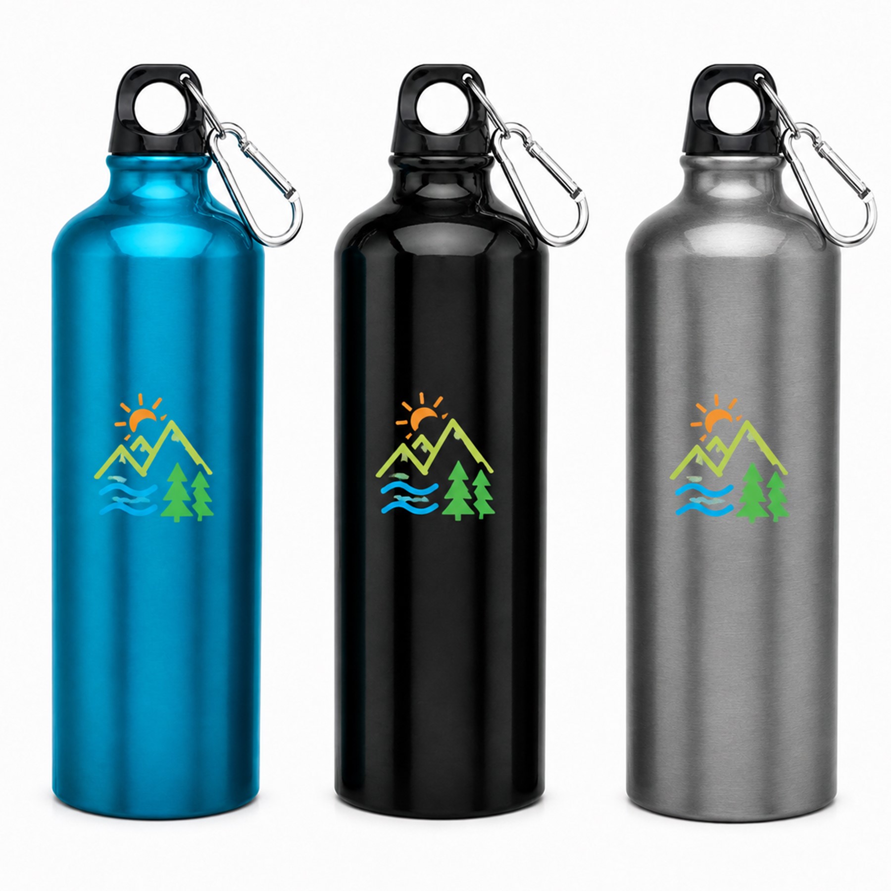 Aluminum Water Bottle With Carabiner Cap