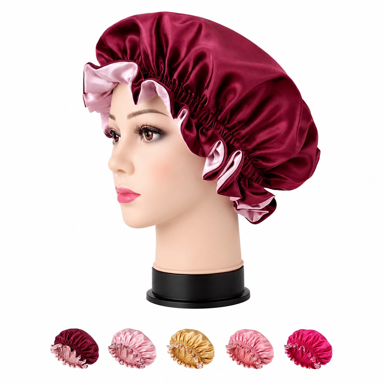 Double Layer Ruffle Satin Bonnet