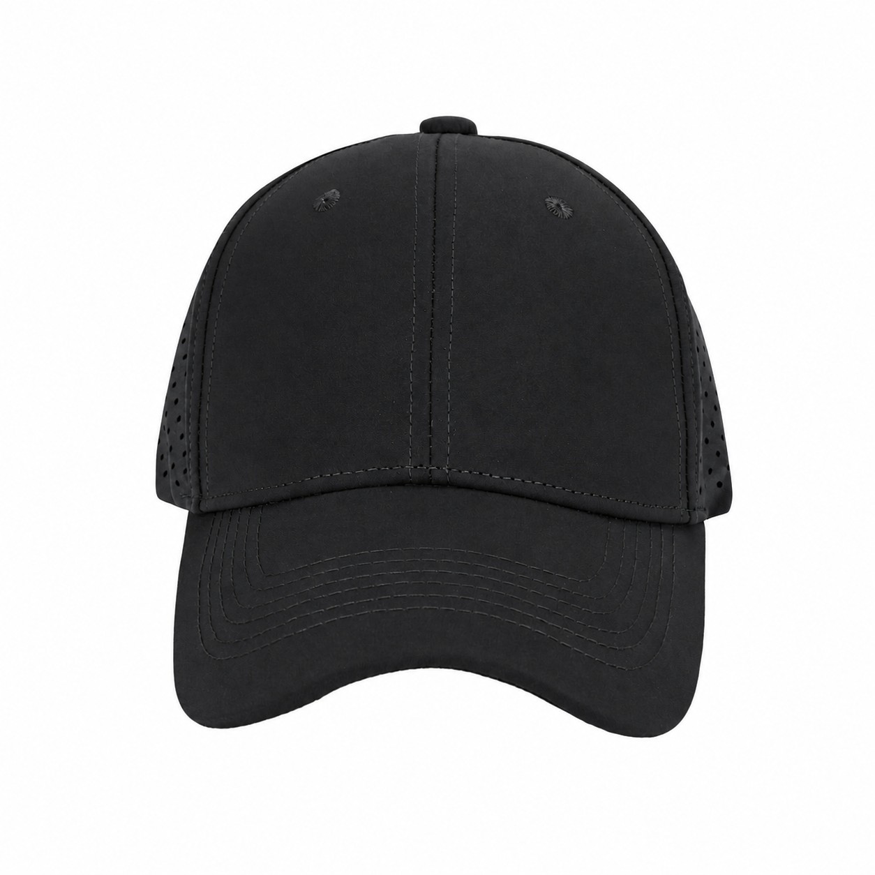 22.8-Inch Polyester Six-Panel Baseball Cap — Black