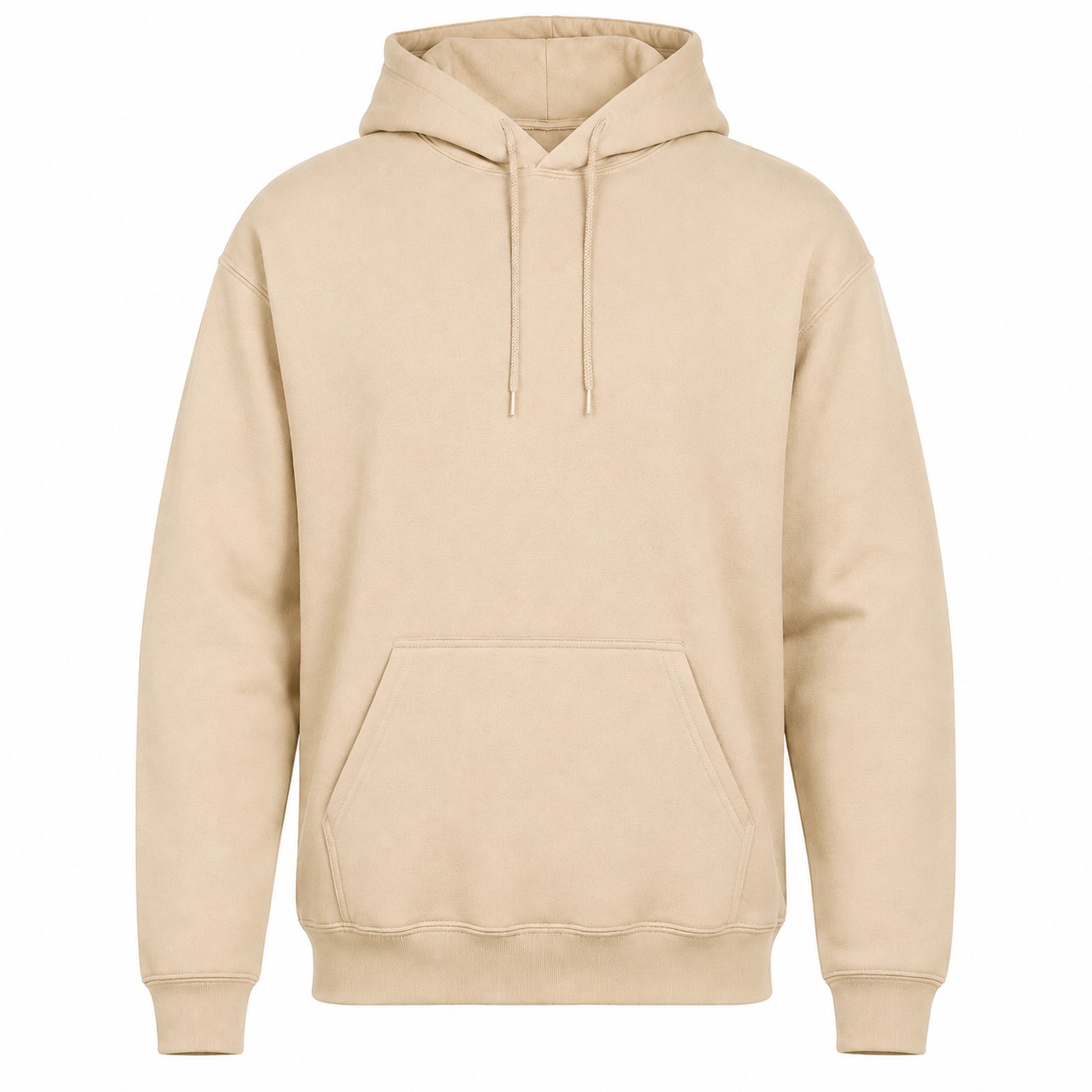 Cotton Polyester Blend Pullover Hooded Sweatshirt — Beige