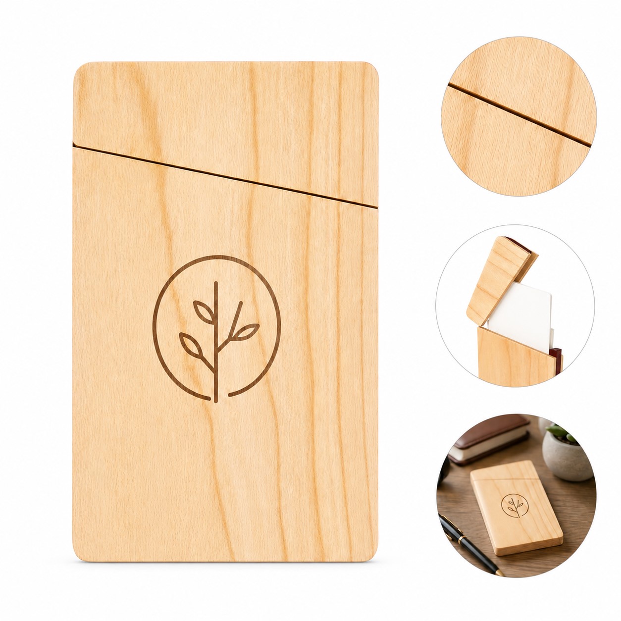 Compact Wood Card Holder Case
