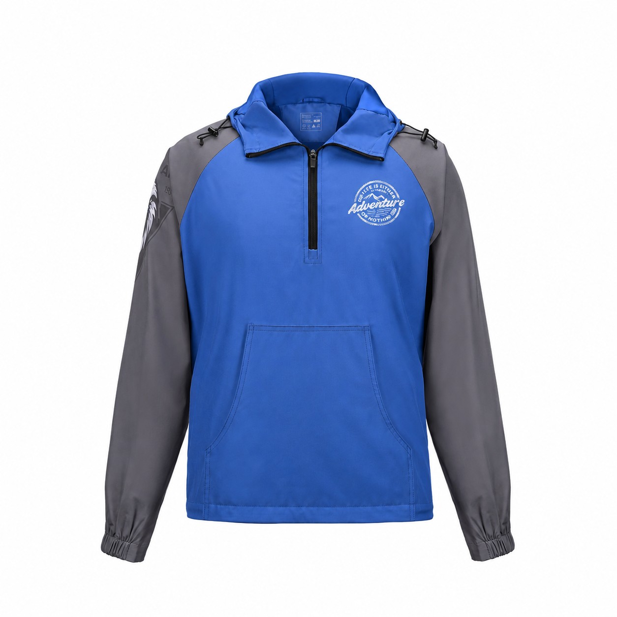 Polyester Quarter-Zip Hooded Jacket — Blue