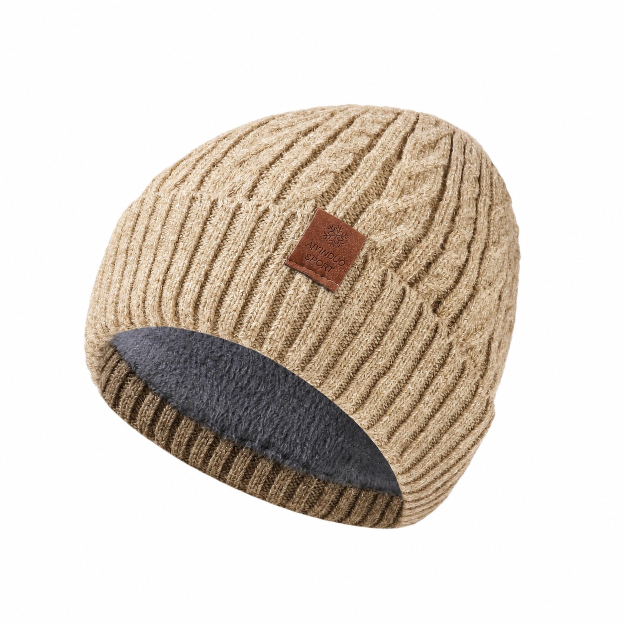 Wool Blend Fleece Lined Beanie — Khaki Beige